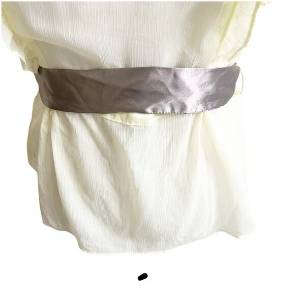 Dimri Y2K Yellow Ruffled Button Front Blouse Satin Tie Sash Size Medium Sheer - Picture 7 of 11